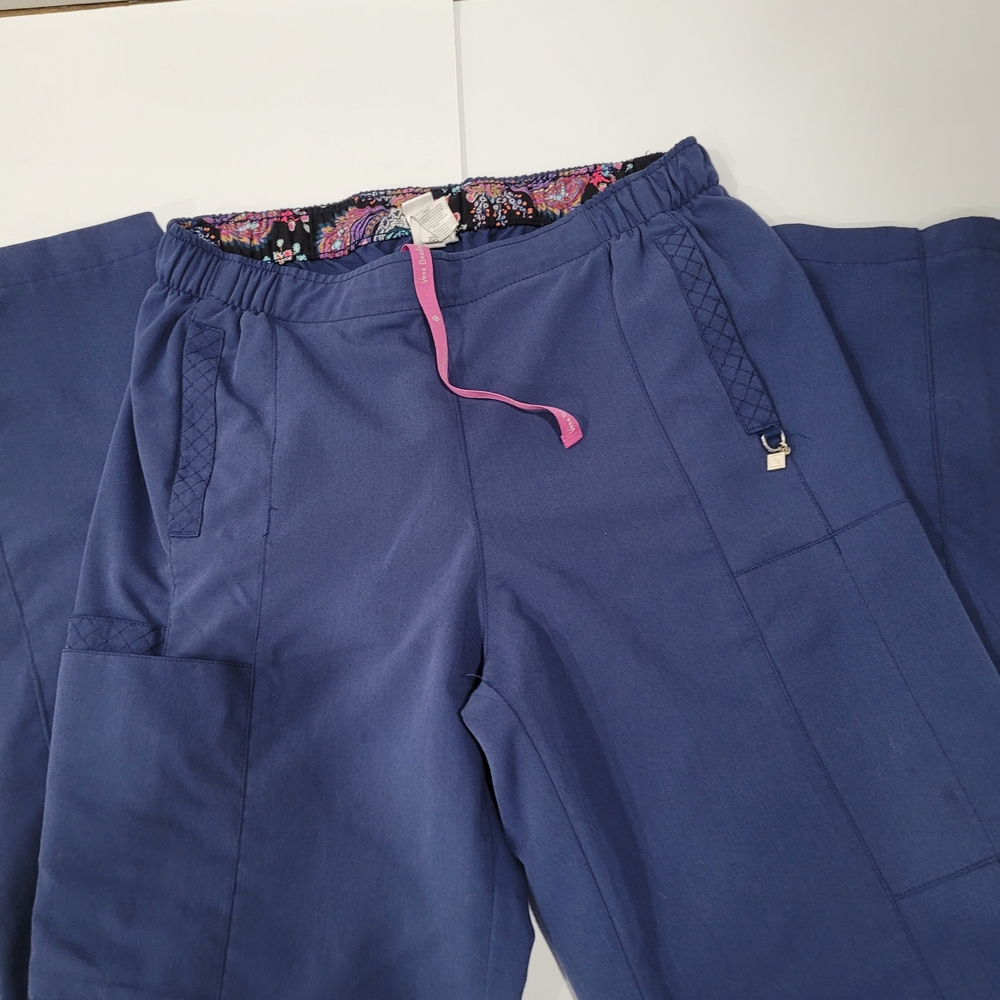 Vera Bradley Navy Scrub Pants with Multicolor Waistband